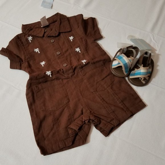 Gymboree Little Surfer Dude NWT size 0-3 Sandals & 3-6 Month Romper. - Picture 2 of 4